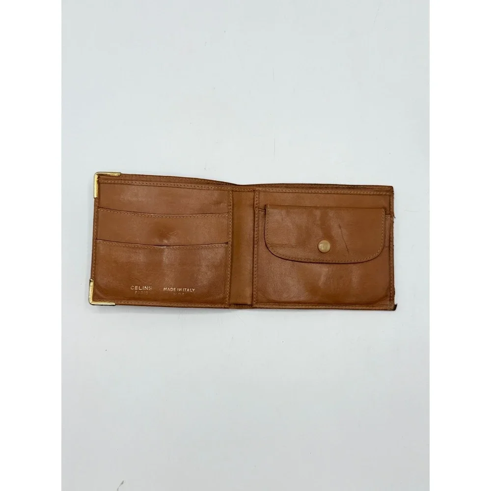 CELINE M06 Vintage Macadam Bifold Wallet Brown Leather Trim Coin Pocket AS IS